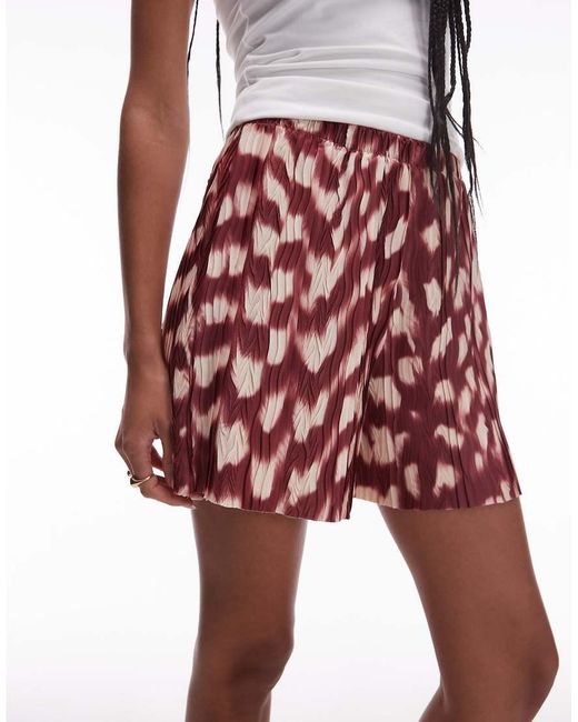 TOPSHOP White Abstract Animal Plisse Wide Leg Shorts