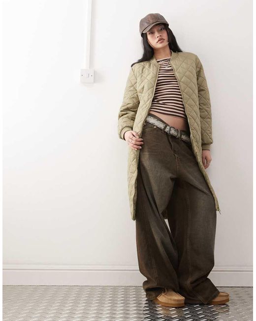 Noisy May Green Quilted Longline Jacket