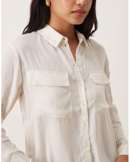 Aware Natural Utility Style Long Sleeve Shirt With Fold Up Cuff Detail
