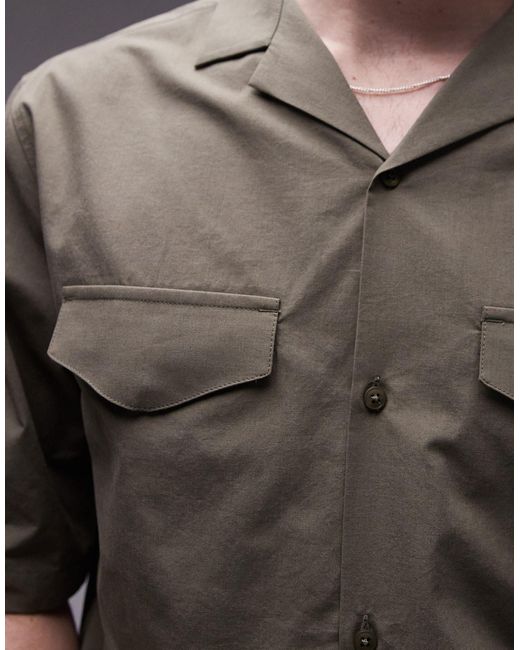 Topman Gray Short Sleeve Relaxed Double Pocket Shirt for men