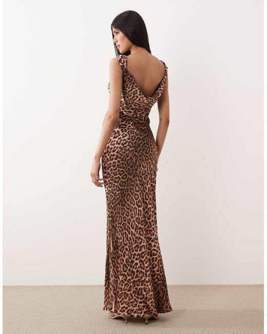 Mango Brown Cowl Neck Chiffon Sleeveless Maxi Dress