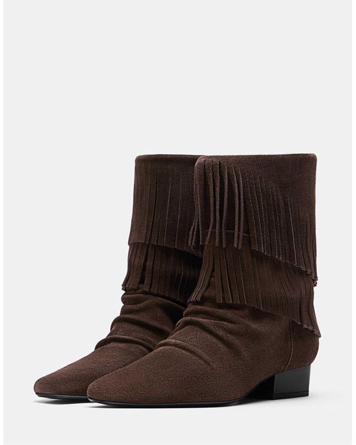 Stradivarius Brown – flache stiefeletten aus leder