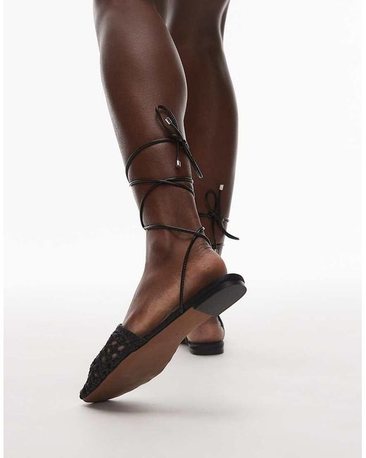 TOPSHOP Brown Arri Woven Tie Up Flat Shoes