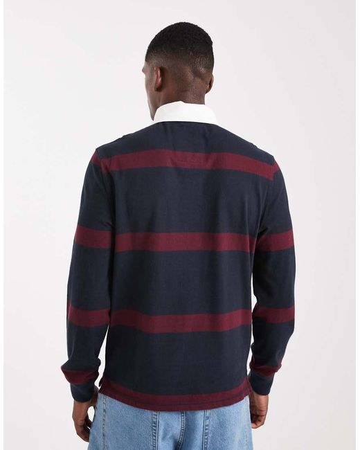 Superdry Blue Vintage Athletic Stripe Rugby Top for men