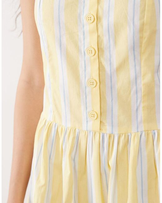 New Look Natural Stripe Frill Waist Poplin Mini Dress