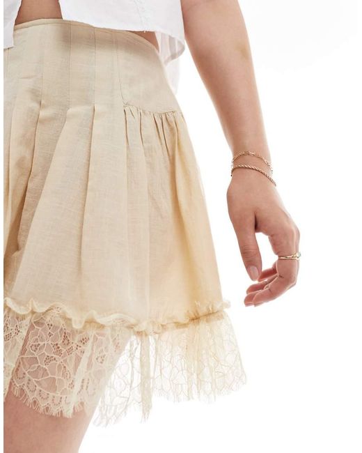 ASOS White Laundered Mini Skirt With Lace Hem