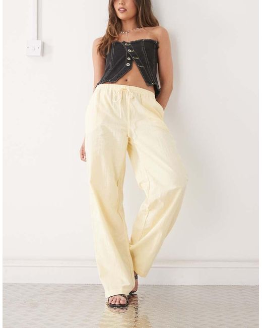 Motel Natural Wasic Wide Leg Relaxed Linen Look Pants