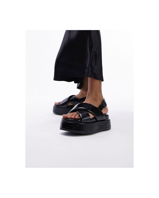 TOPSHOP Black Wide Fit Gaby Chunky Flatform Sandal