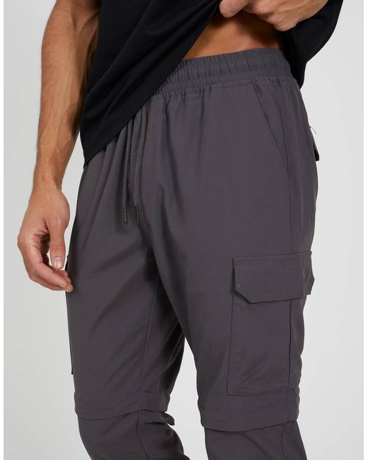 Brave Soul Blue Taslan Zip Off Panel Cargo Trousers for men