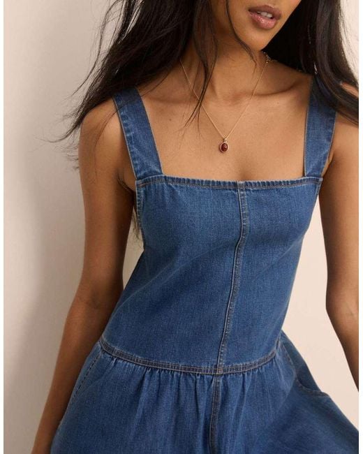 Nobody's Child Blue Dark Wash Denim Cropped Ralph Jumpsuit
