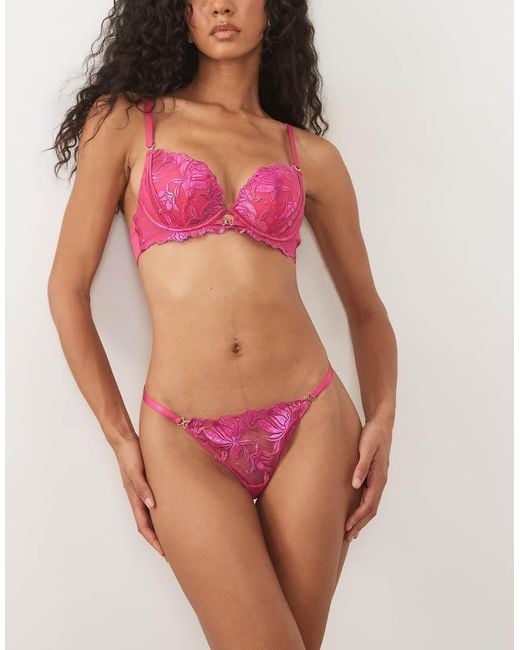 Ann Summers Pink Magnetizing Foiled Embroidery Tanga Thong