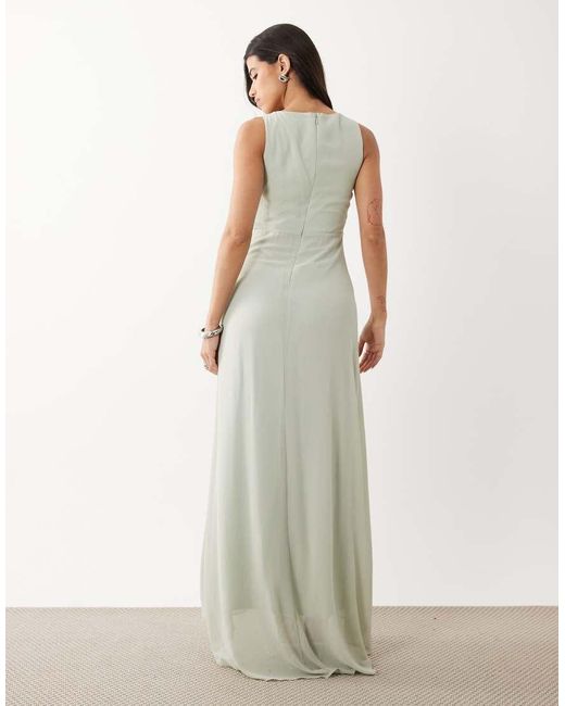 TFNC London White Bridesmaid Chiffon Wrap Top Draped Maxi Dress