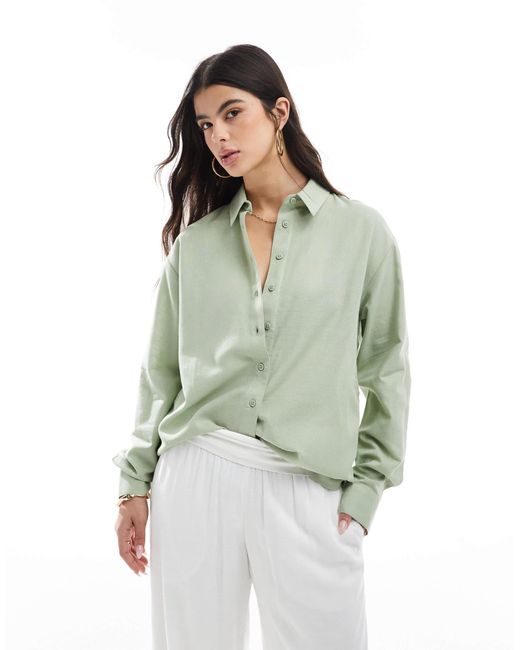 ASOS Green – hemdbluse aus leinenmix
