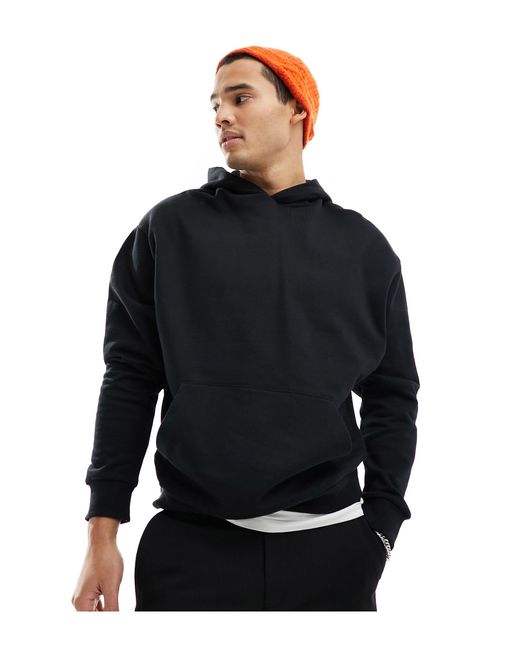 ASOS Black Oversized Hoodie With Large Back Print And Hood Embroidery for men