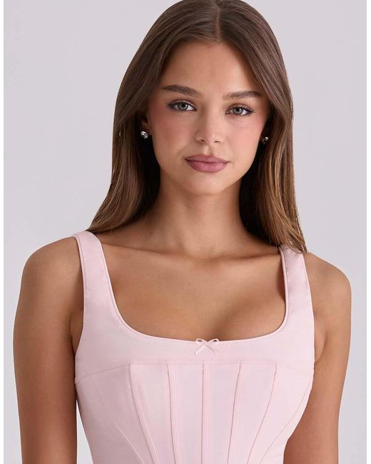 House Of Cb Pink Jaime Cotton Lace Up Midi Sundress