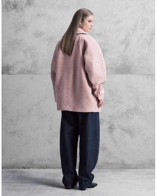 ASOS Pink Premium Oversized Wool Blend Pea Coat
