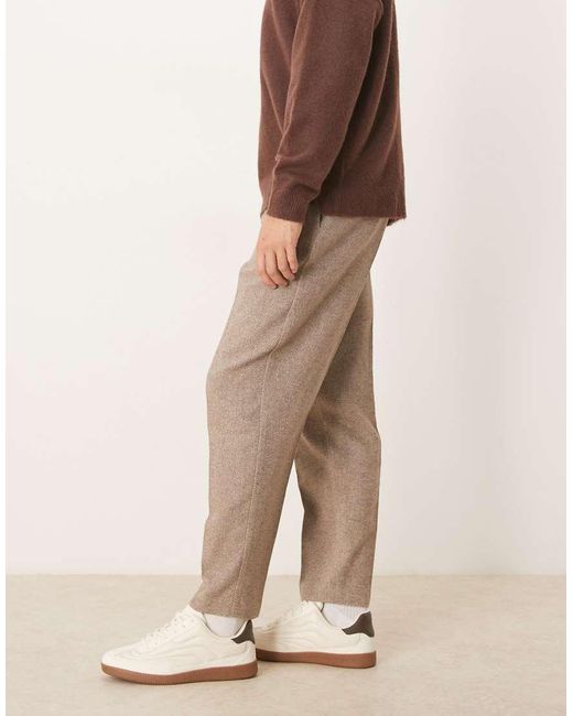 ASOS Natural Tailored Relaxed Tapered Trousers With Wool for men