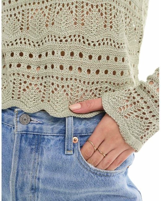 Jdy Blue Boatneck Broderie Long Sleeve Top