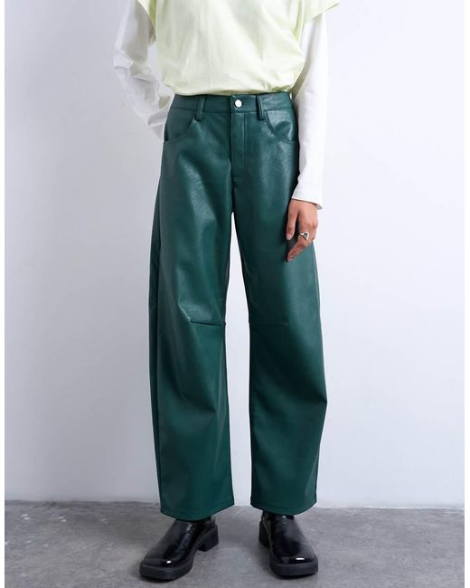 TOPSHOP White Faux Leather Barrel Leg Pants