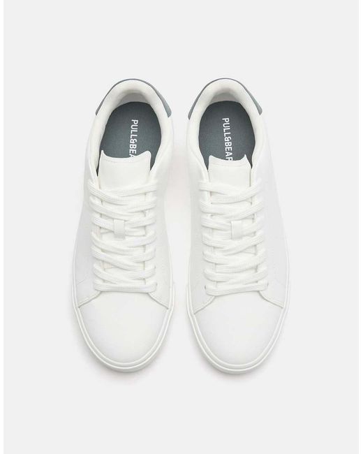 Pull&Bear White Basic Trainers With Detail for men