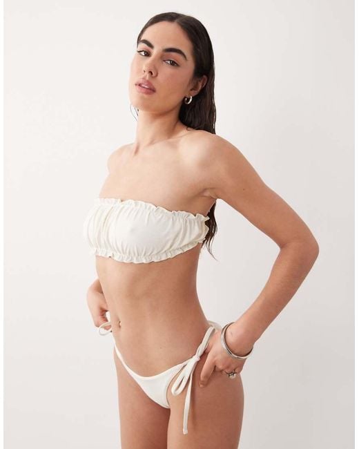 Miss Selfridge Natural Ruched Bandeau Bikini Top
