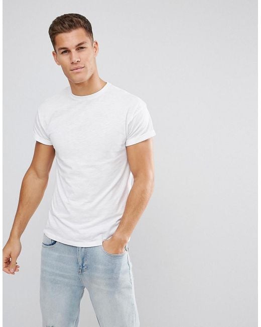 New Look T-shirt With Rolled Sleeves In White for men