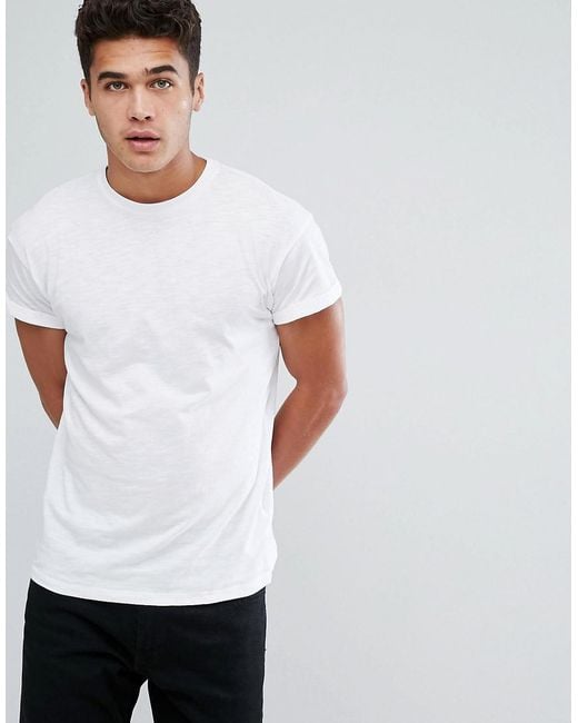New look T-shirt With Rolled Sleeves In White in White for Men | Lyst