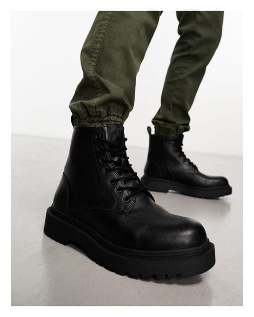 Bottes chunky style militaire à lacets Pull&Bear pour homme en coloris Black