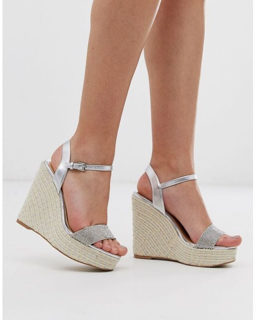 Lipsy Leather Diamante Wedge in Silver 