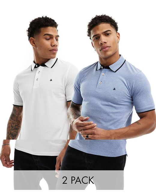 Jack & Jones Blue 2 Pack Tipped Pique Polo for men