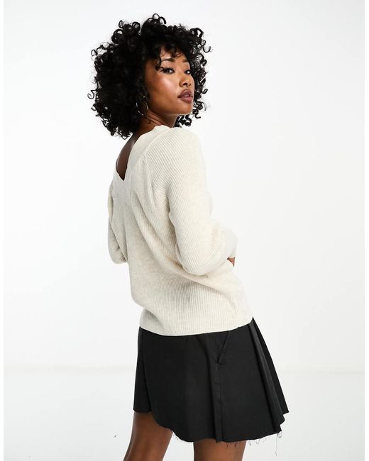 ONLY White V Neck Ribbed Jumper
