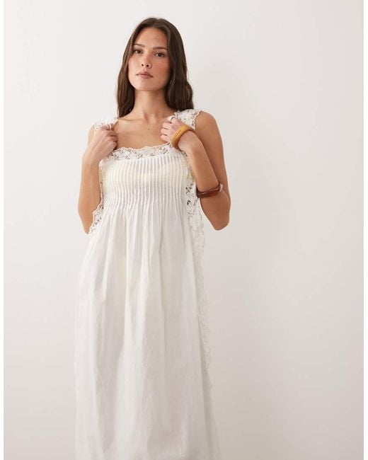 Miss Selfridge White Beach Lace Trim Square Neck Tie Side Maxi Cover Up