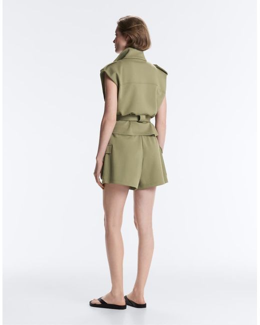 Oysho Green Utility Piqué Gilet With Cotton Belt