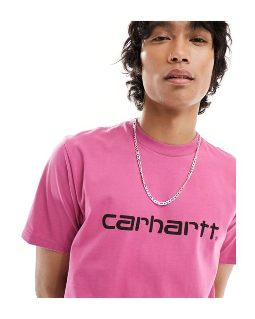 Carhartt – script – t-shirt in Pink für Herren