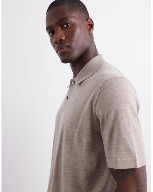 ARKET Gray Merino Wool Knitted Short Sleeve Polo Shirt for men