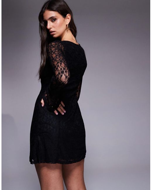 New Look Blue Long Sleeve Lace Mini Dress