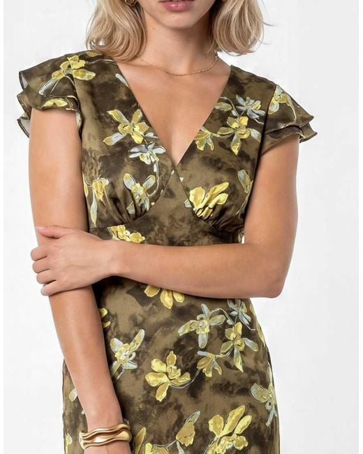 Lovedrobe Green Floral Flutter Sleeve Tiered Midaxi Dress