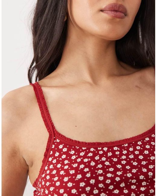 Miss Selfridge Red Ditsy Print Ruffle Trim Cami Top