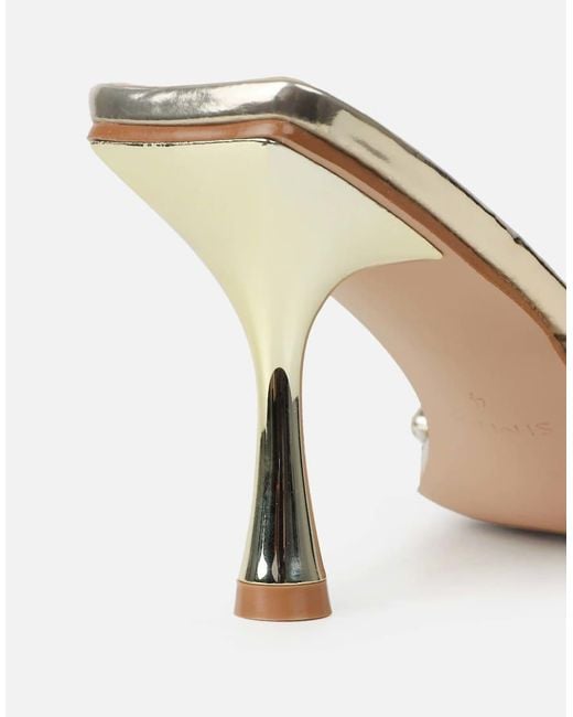 SIMMI Brown Blushing Diamante Mid Heel Mules Wide Fit