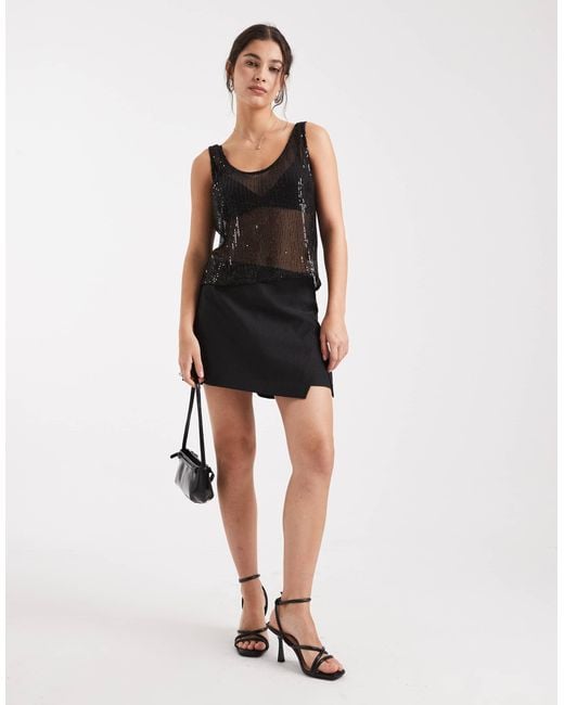 Pieces Black Sheer Sequin Cami Top