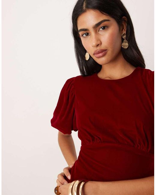 Nobody's Child Red Zelda Velvet Cut Out Back Puff Sleeve Midaxi Dress