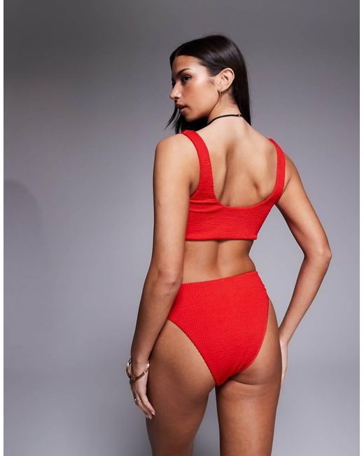 The Frolic Red Exclusive High Leg Heart Detail Crinkle Bikini Bottom