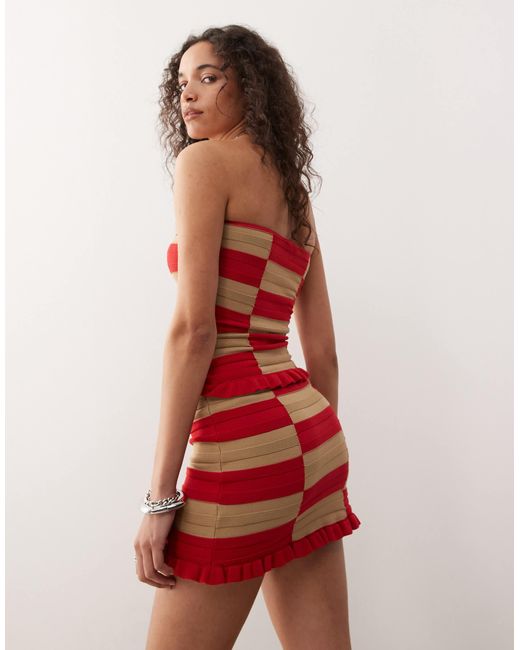 Collusion Pink Knitted Checkerboard Mini Skirt Top