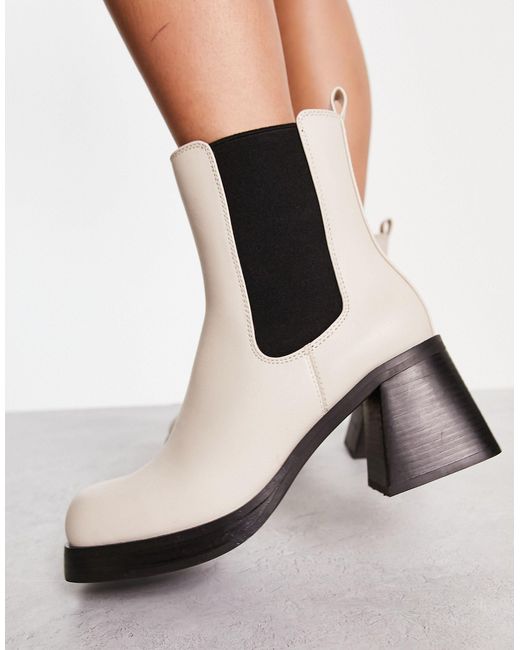 TOPSHOP Natural Wide Fit Bay Square Toe Heeled Chelsea Boot