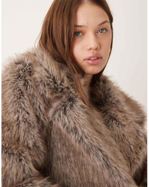 New Look Natural Cropped Faux Fur Jacket