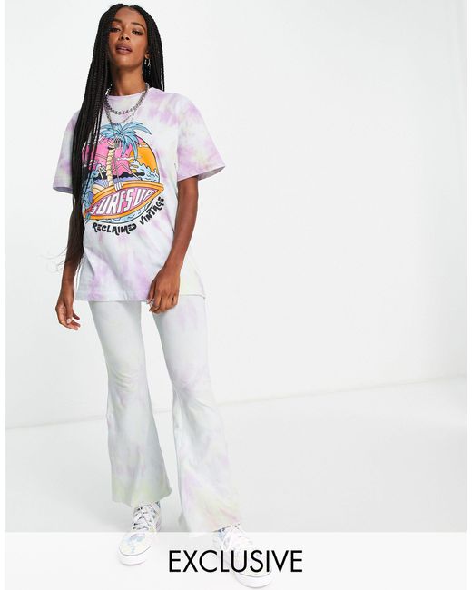 Inspired - pantaloni a zampa tie-dye color pastello slavatoReclaimed ( vintage) in Denim di colore Bianco | Lyst