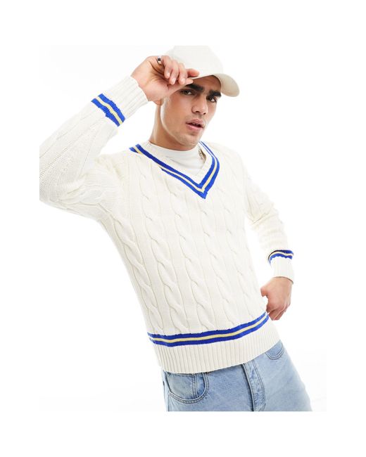 Polo Ralph Lauren White Cotton Cable Knit Cricket Sweater for men