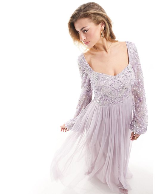 Beauut Purple Bridesmaid Embellished Long Sleeve Maxi Dress