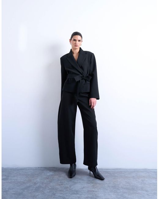 TOPSHOP Blue Cropped Belted Boxy Blazer