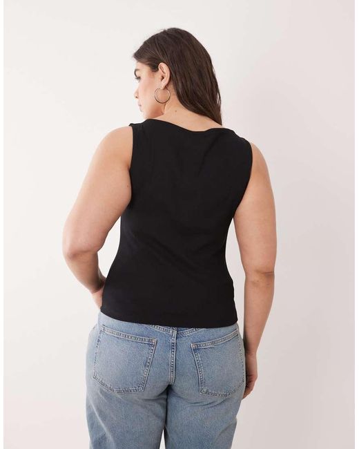 Brave Soul Black Brave Soul Curve Slash Neck Tank Top